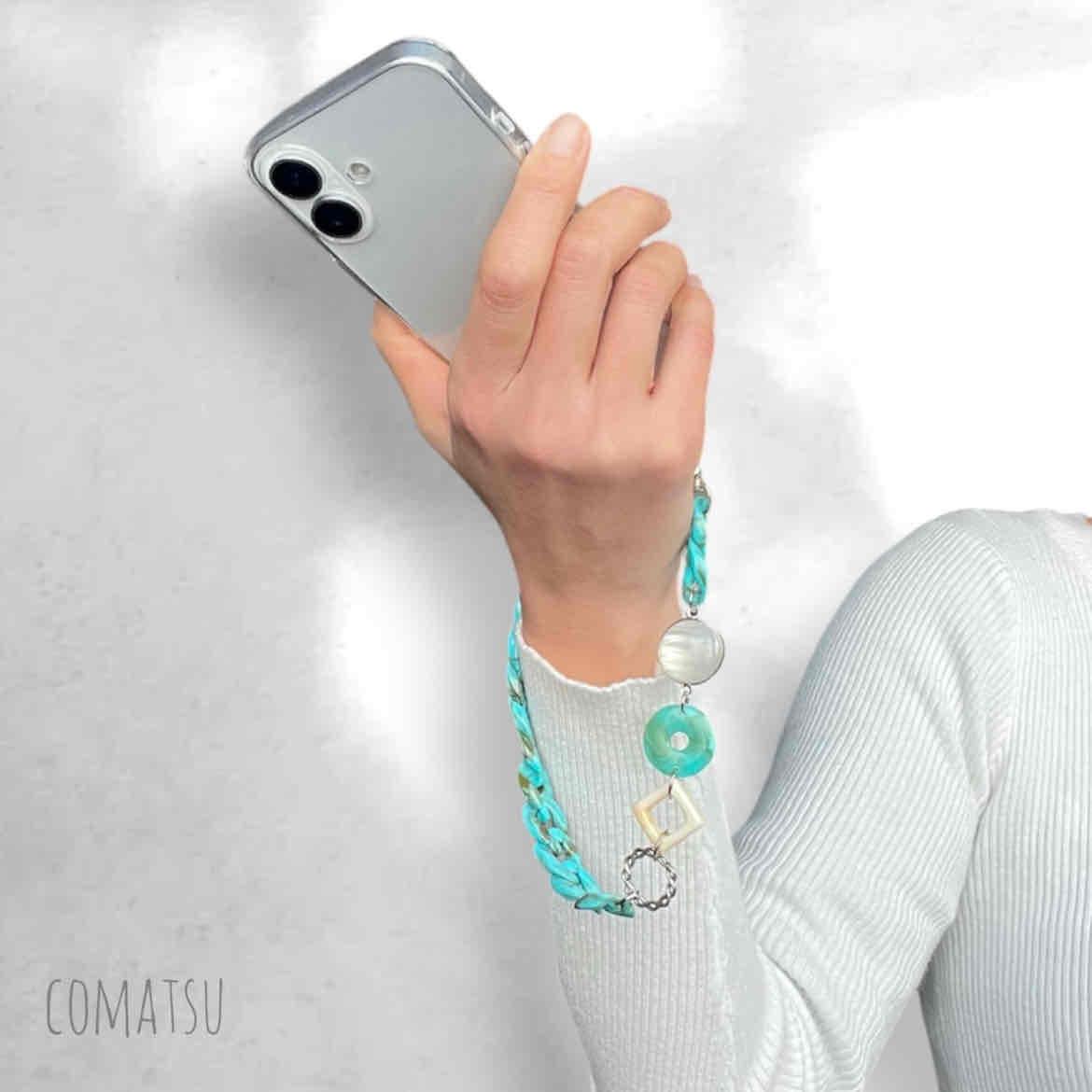Casual Turquoise ハンドストラップ付きスマホケース 落下防止 リストストラップ スマホカバー | 9枚目